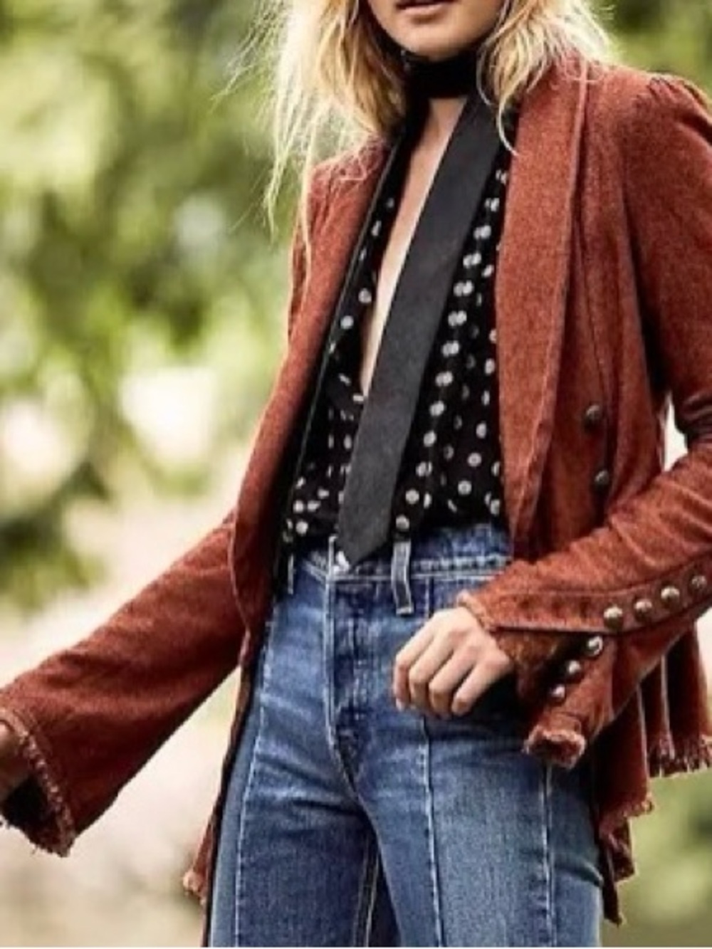 Free people rust boho military blazer jacket- size small- like new